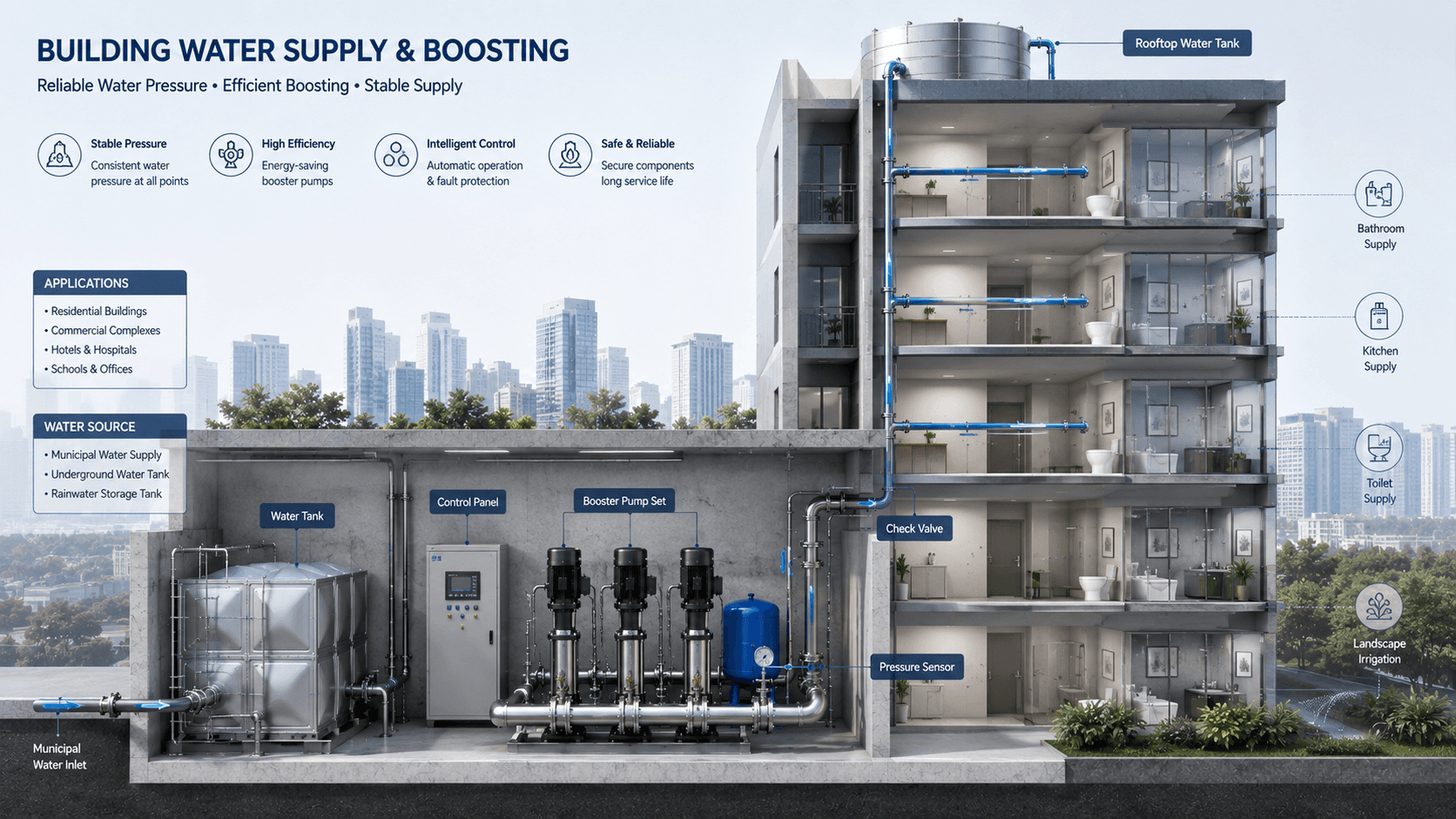 Building Water Supply & Boosting pump application